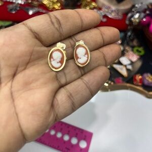 Small Gold plated and White Cameo Earrings